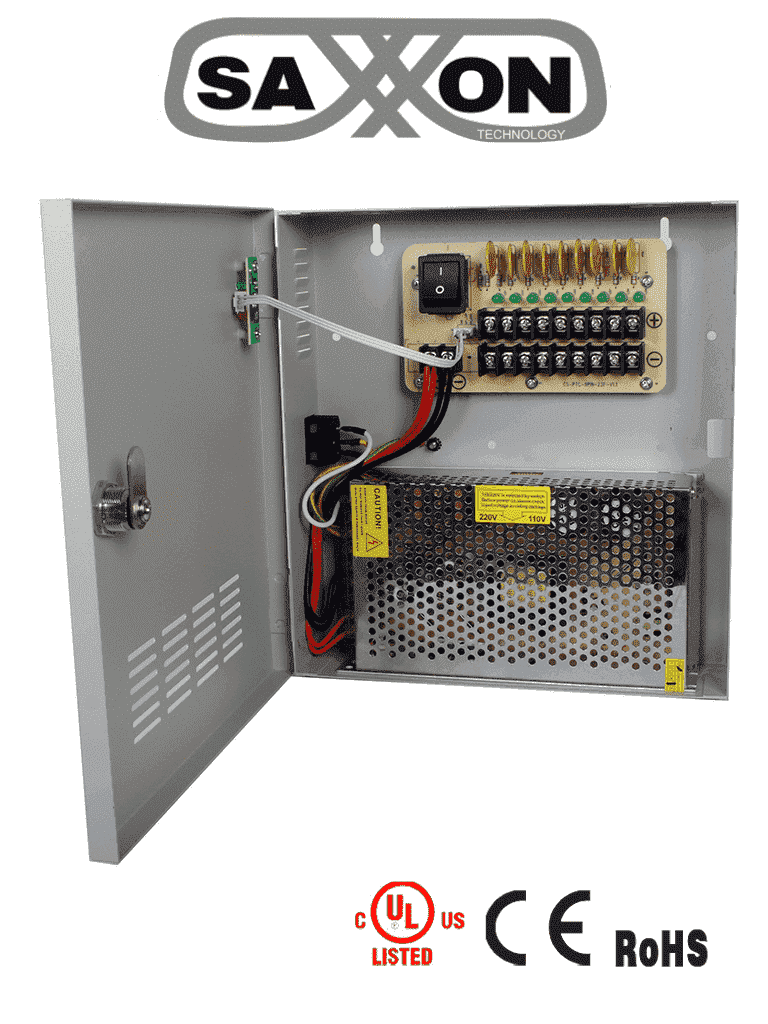 SAXXON PSU1220-D9 - Fuente de Poder de 12 vcd/ 20 Amperes/ Para 9 Camaras/ 2.2 Amperes por Canal/ Protección contra Sobrecargas/ Certificación UL/ SAXXON PSU1220-D9 - Fuente de Poder de 12 vcd/ 20 Amperes/ Para 9 Camaras/ 2.2 Amperes por Canal/ Protección contra Sobrecargas/ Certificación UL/